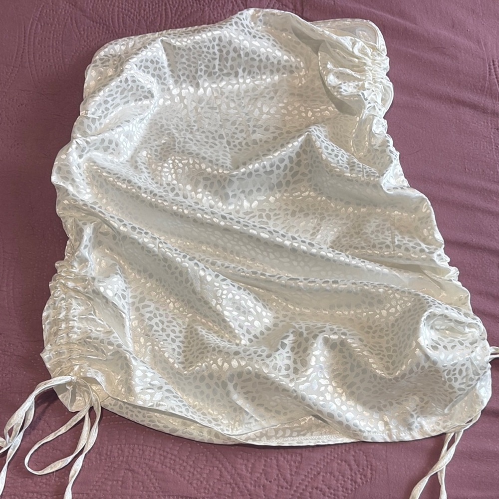 Elegant White Satin Scrunch Tie Skirt